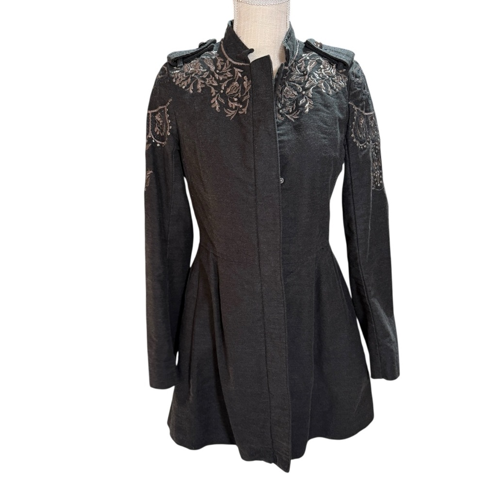 Free People Sargent Zip-up Long Sleeve Embroidered Coat Size‎ 2